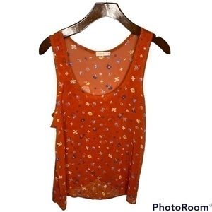 Lush Orange Floral Crossover Sheer Blouse